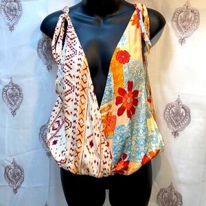 NWT FREE PEOPLE OPEN FRONT LOW CRISSCROSS SHOULDER TIE SLEEVELESS TANK SZ XS